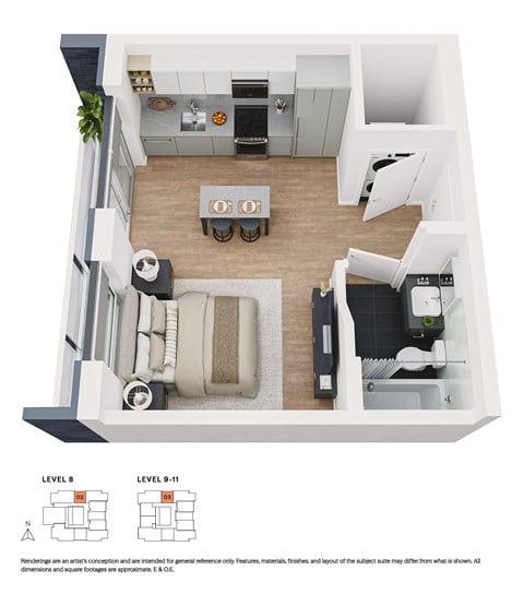 Floor plan for studio, 1 bath, 320 sqft